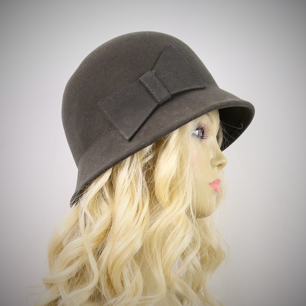 Grey Wool Cloche Hat